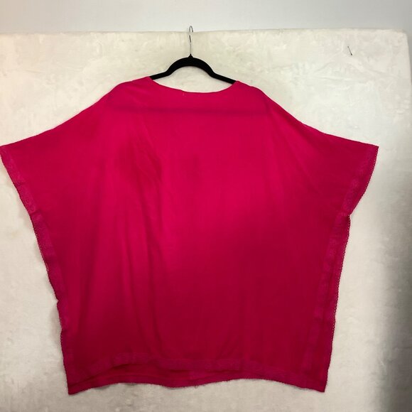 Hot Pink Women Plus Size Short Kaftan Laritta Lace Trim V-Neckline Loose Fit - Picture 2 of 7